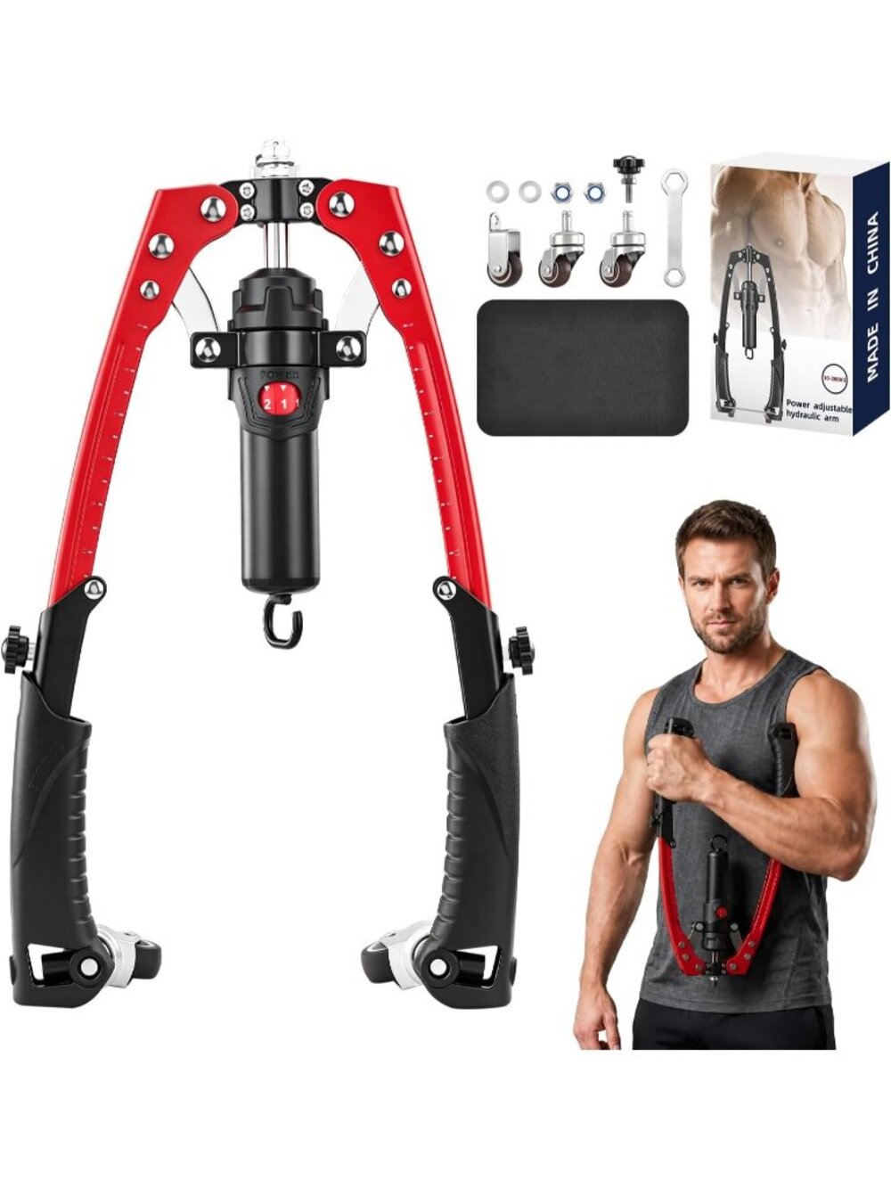 3 in 1 Hydraulic Power Red Twister Arm Trainer Chest Expander Ab Roller